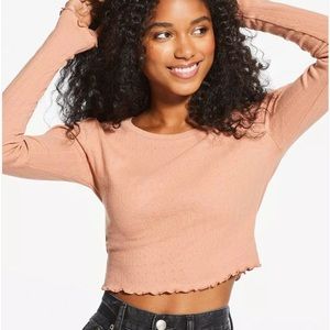 AEROPOSTALE Long Sleeve Ribbed Cropped Shrunken Tee Size S NWT